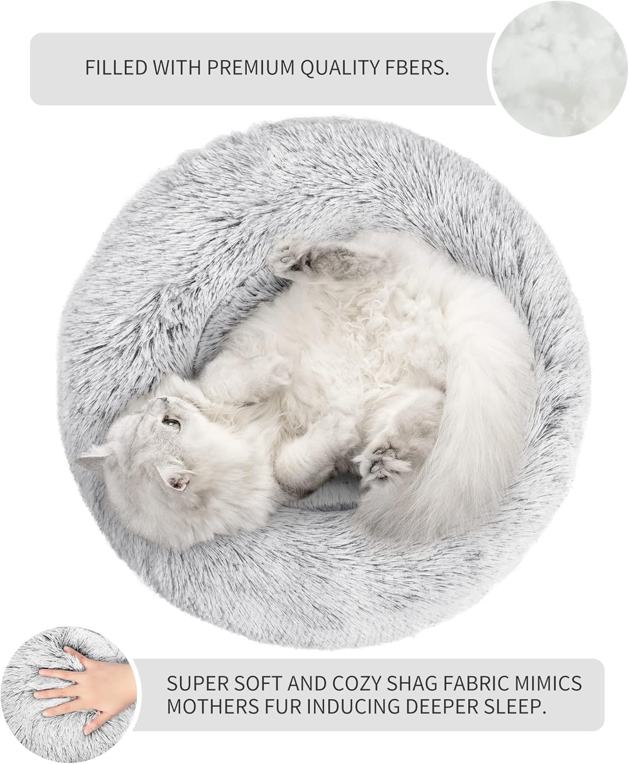 Love's cabin 20in Cat Beds for Indoor Cats - Cat Bed with Machine Washable, Waterproof Bottom - Grey Fluffy Dog and Cat Calming Cushion Bed for Joint-Relief and Sleep Improvement