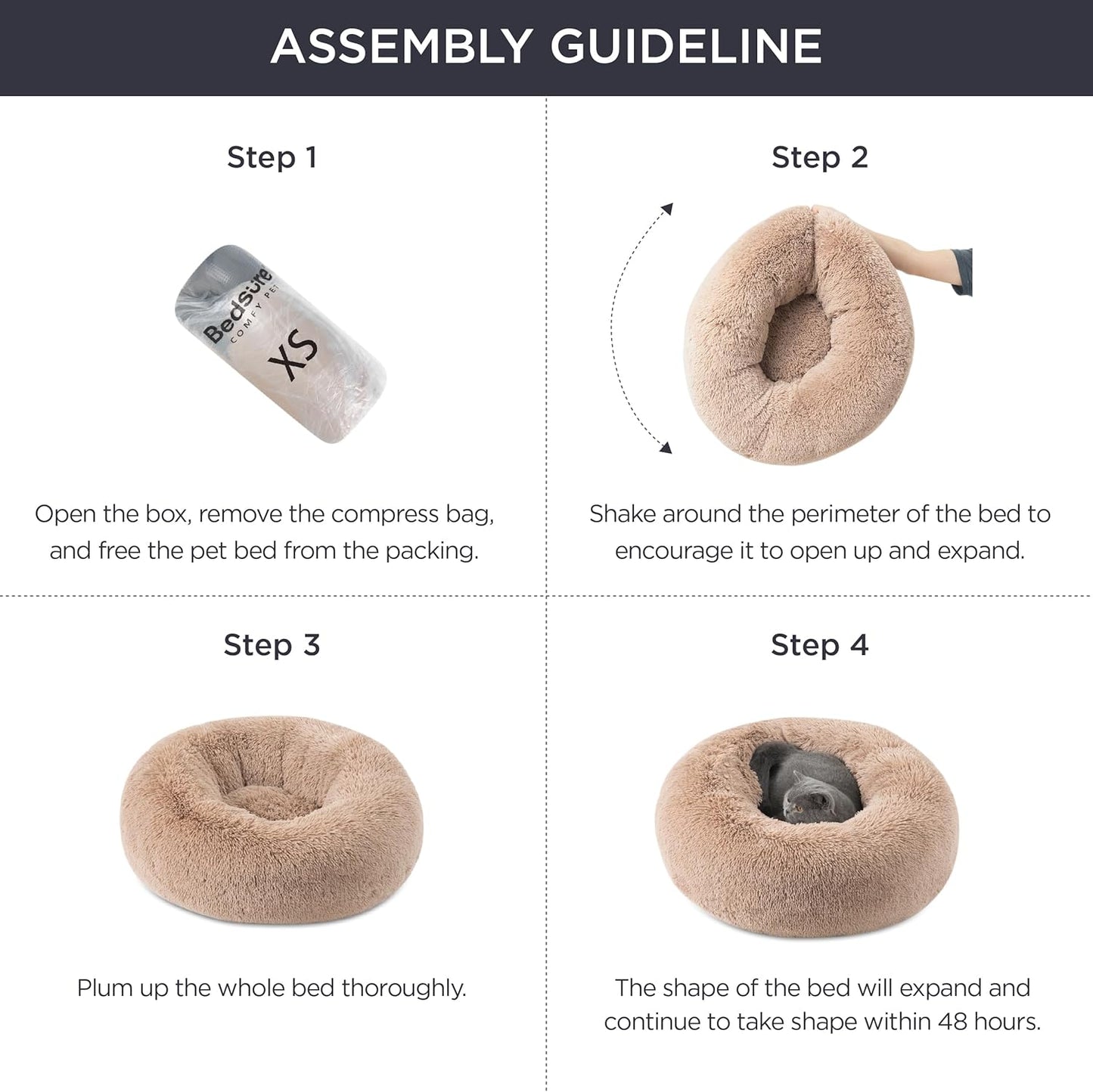 Dog Bed for Medium Dogs - Donut Washable Medium Pet Bed, 30 inches Anti-Slip Round Fluffy Plush Faux Fur Cat Bed, Fits up to 45 lbs Pets, Camel